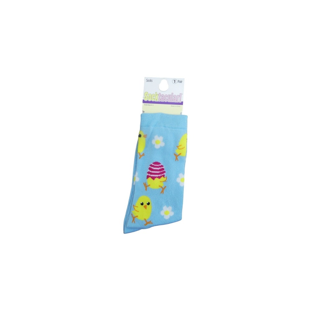 Socktacular Easter Crew Socks Womens 9-11 Blue Chick Daisy Holiday Pattern